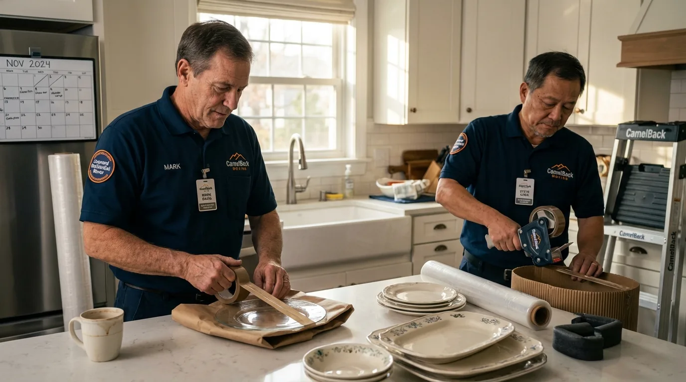 Professional crew packing kitchen dishware in San Saba, TX